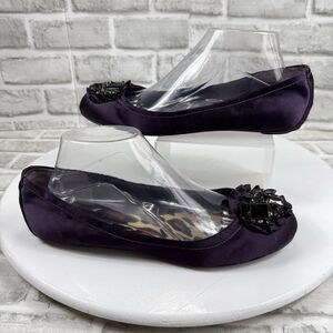 Jessica Simpson Women's Size 9.5 Purple Satin Ballerina Flat With Crystal Detail